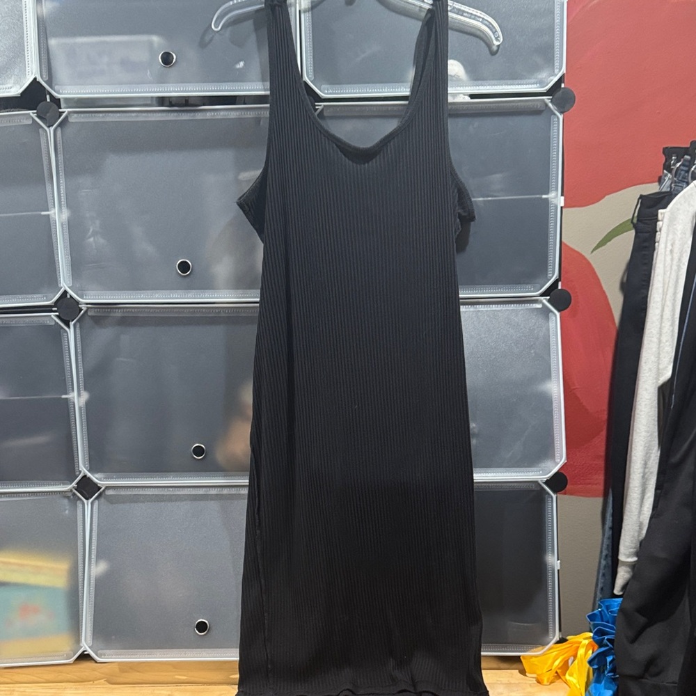 Cotton Poly Blend Black Sleeveless tank Dress